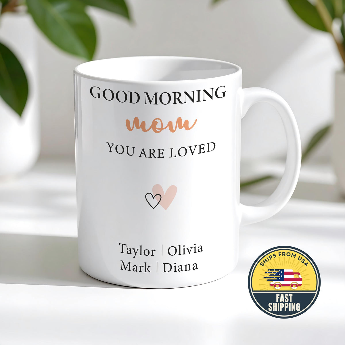 Custom Good Morning Mom Coffee Mug, Mothers Day Gift With Kids Names, Personalized Mom Mug