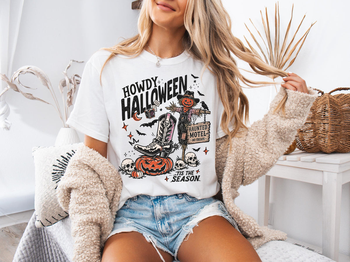 Comfort Colors® Halloween Pumpkin Shirt, Western Spooky Shirt, Cowgirl Halloween Ghost T-Shirt