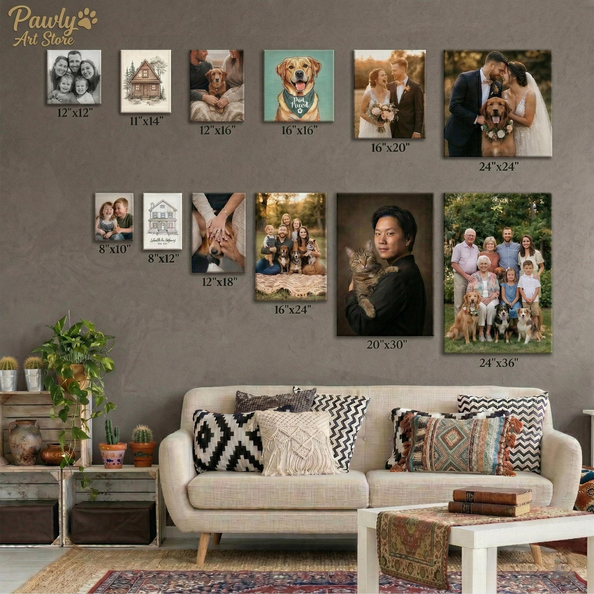 Colorful Dog Figures Canvas Print, Dogs Breeds Illustration Wall Art, Pet Lovers Artwork