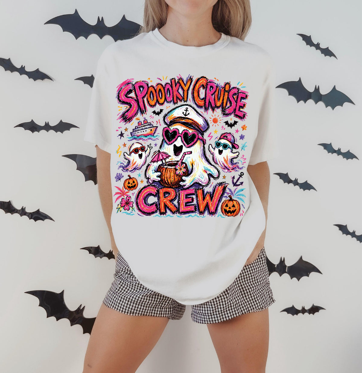 Comfort Colors® Spooky Cruise Crew Halloween Shirt, Ghost Vacation Tees, Summer Halloween T-shirts, Cruise Halloween Tee