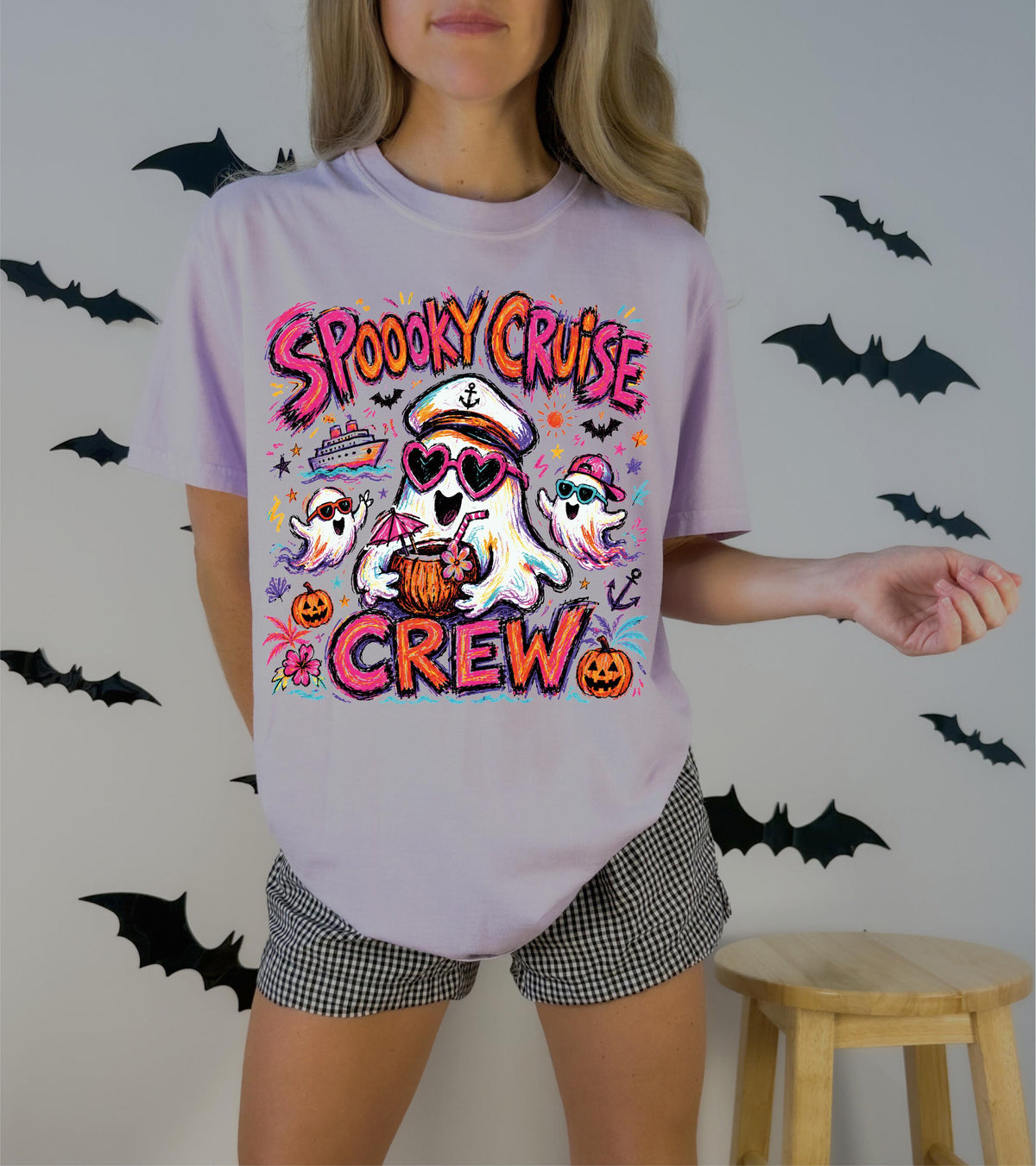 Comfort Colors® Spooky Cruise Crew Halloween Shirt, Ghost Vacation Tees, Summer Halloween T-shirts, Cruise Halloween Tee