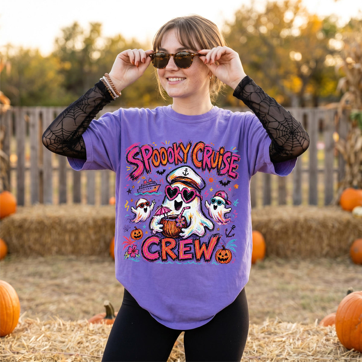 Comfort Colors® Spooky Cruise Crew Halloween Shirt, Ghost Vacation Tees, Summer Halloween T-shirts, Cruise Halloween Tee
