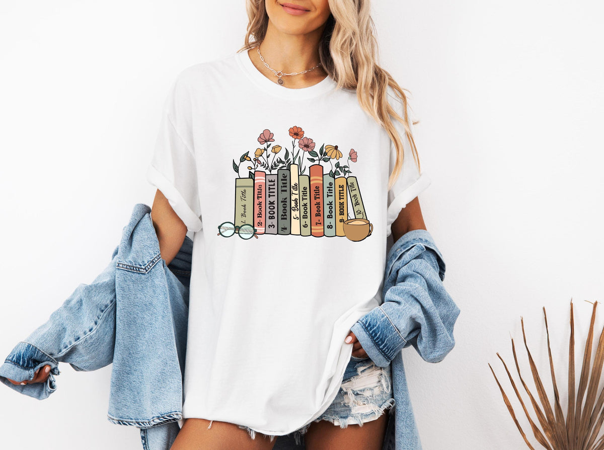Personalized Book Titles and Flowers Shirt