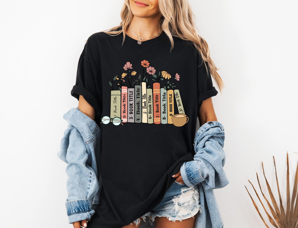 Personalized Book Titles and Flowers Shirt