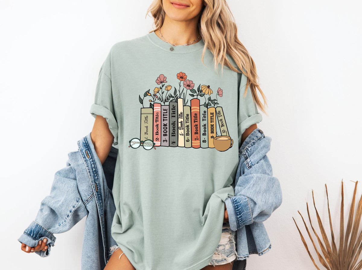 Personalized Book Titles and Flowers Shirt