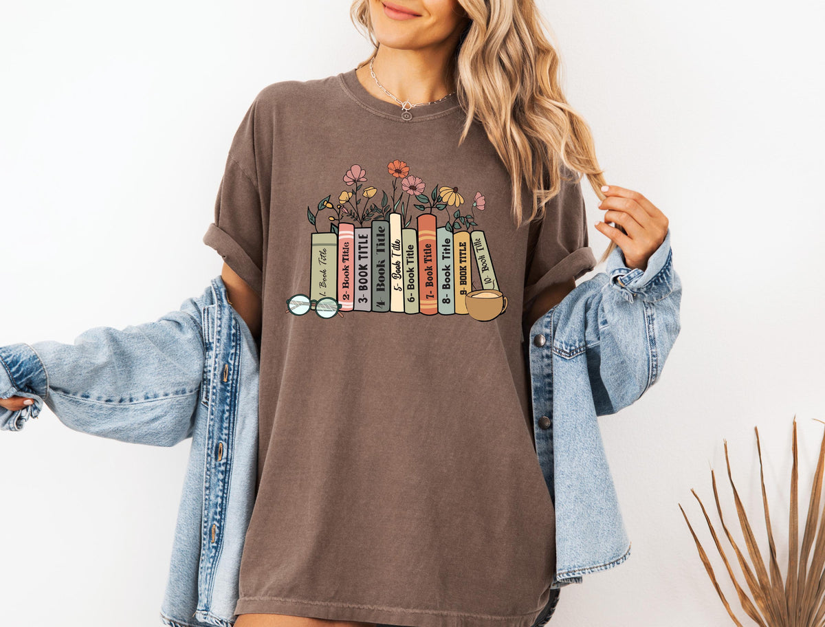 Personalized Book Titles and Flowers Shirt