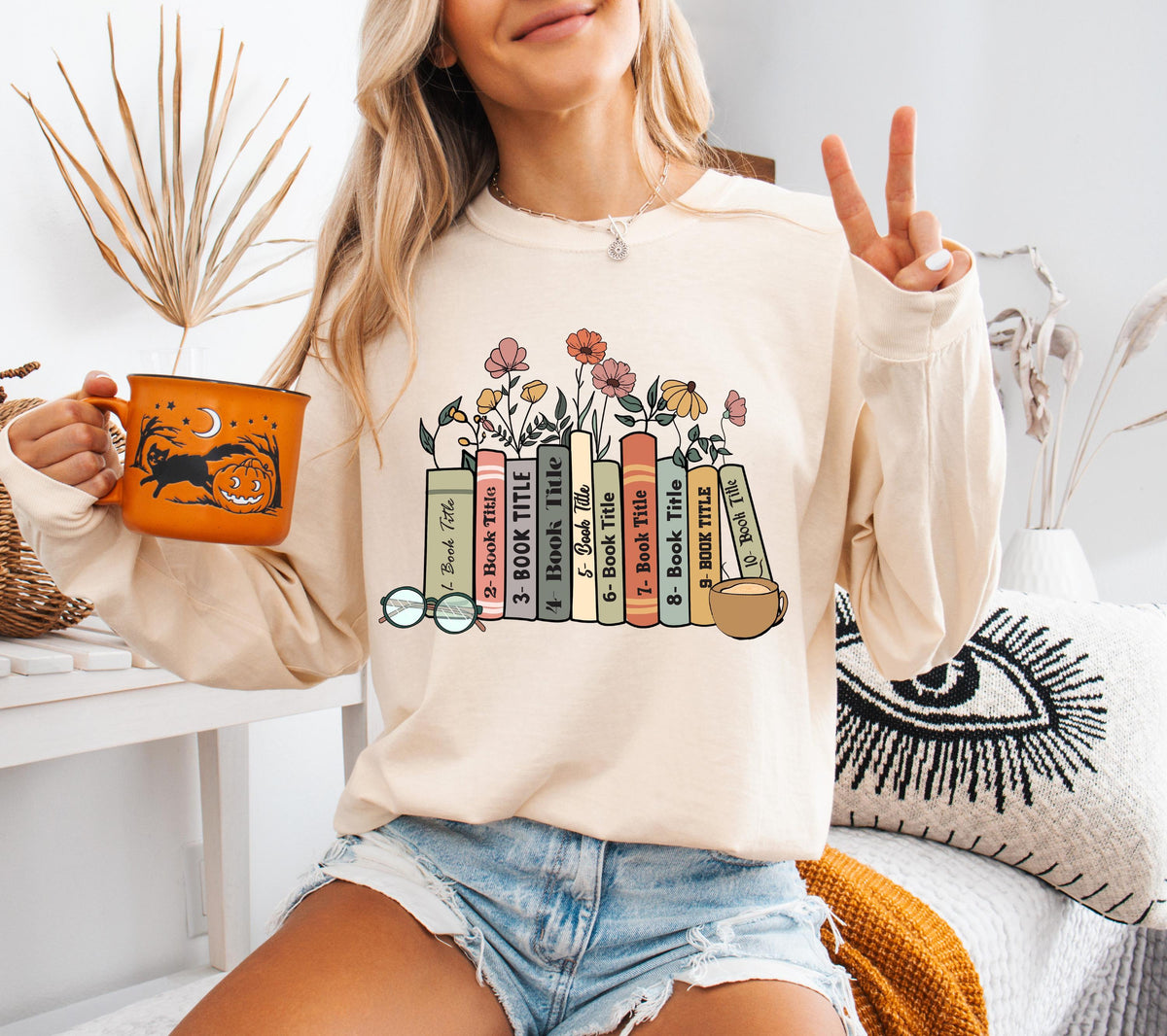 Personalized Book Titles and Flowers Shirt