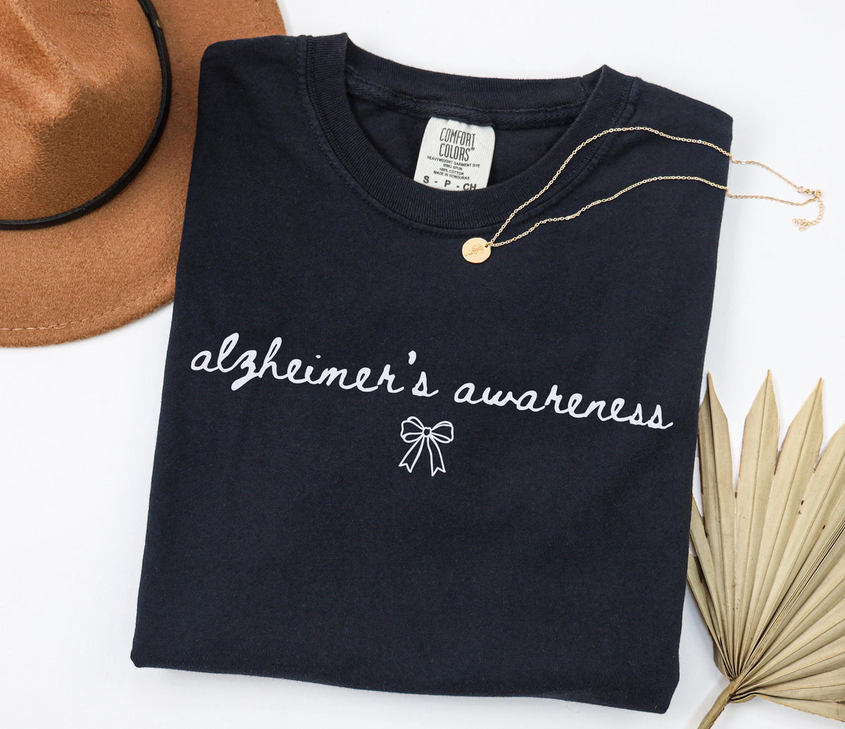 Comfort Colors® Coquette Bow Alzheimer Awareness Shirt, Alzheimer Support Tee, Dementia Fighter Gift