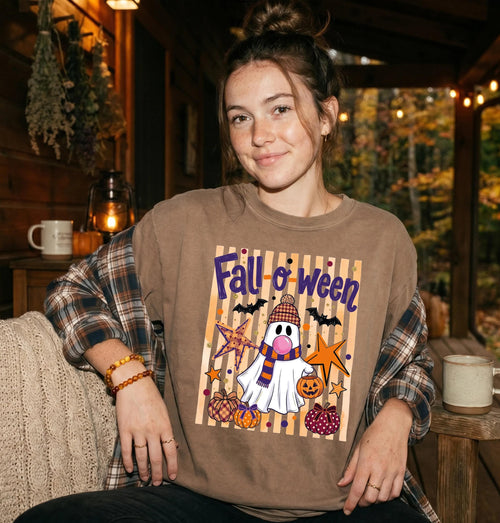 Comfort Colors® Fall O Ween Ghost Shirt, Spooky Season Gift, Funny Halloween Tee
