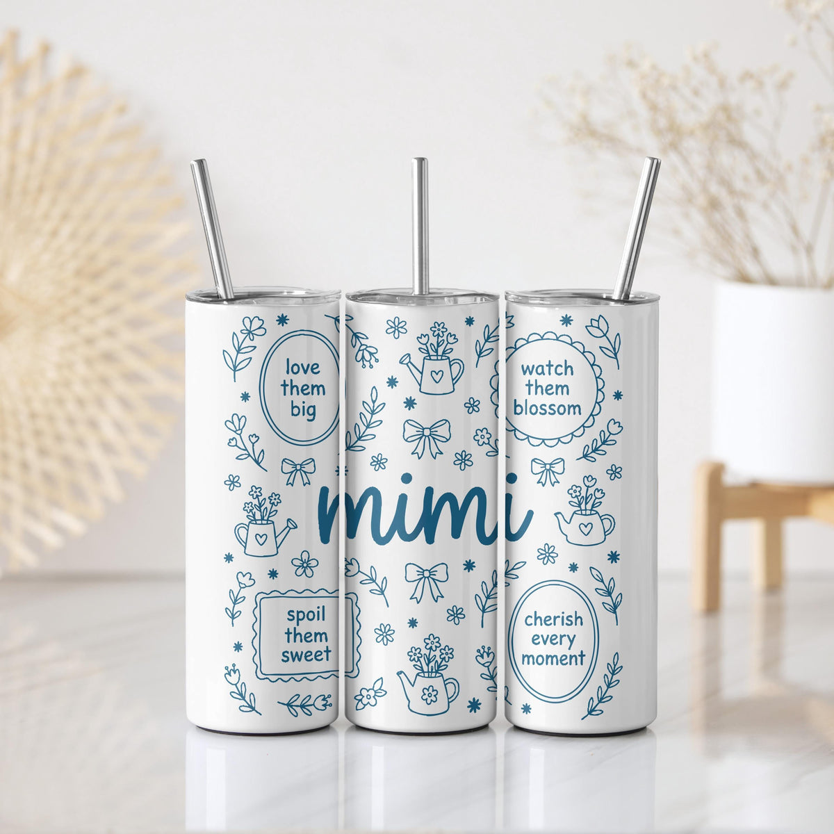 Cute Doodles & Quotes Mimi Tumbler With Straw, Love Them Big Watch Them Blossom Cup