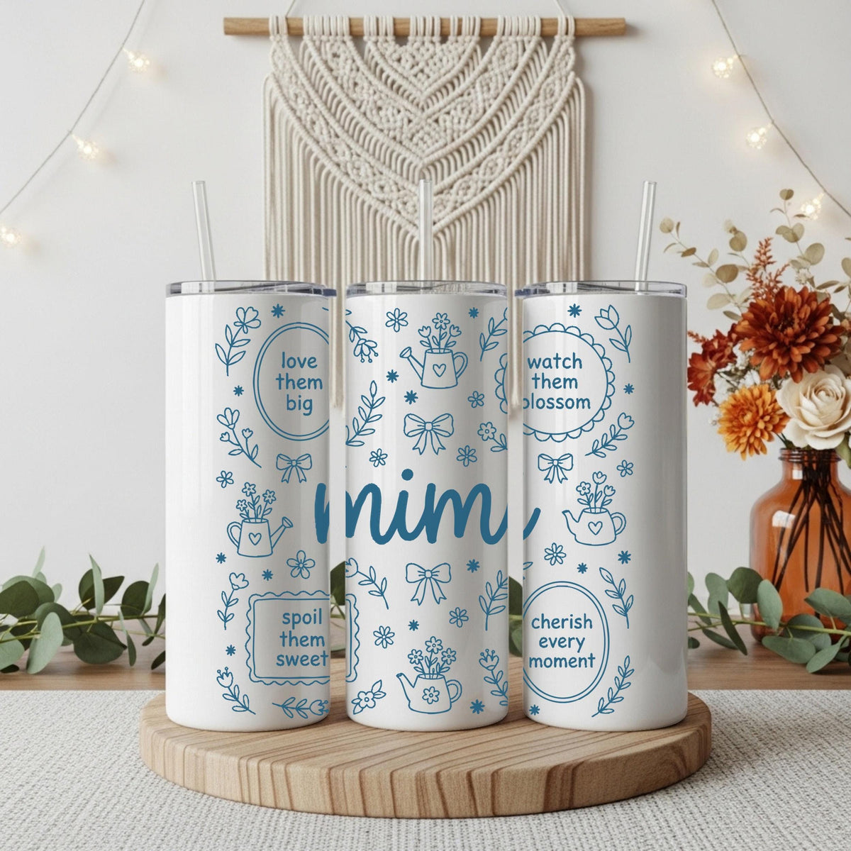Cute Doodles & Quotes Mimi Tumbler With Straw, Love Them Big Watch Them Blossom Cup