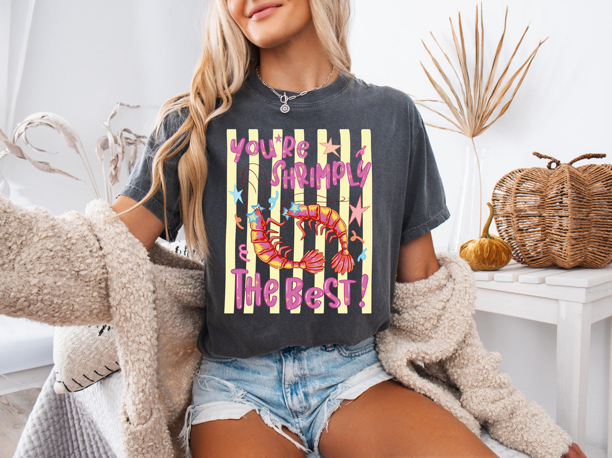 Comfort Colors® You're Shrimply Shirt, Summer Beach Tees, Striped Summer T-Shirt, Girls Trip T-Shirt