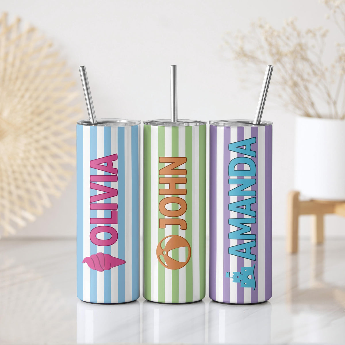 Custom Name & Icon Beach Trip Tumbler, Personalized Summer Vacation Insulated Cup