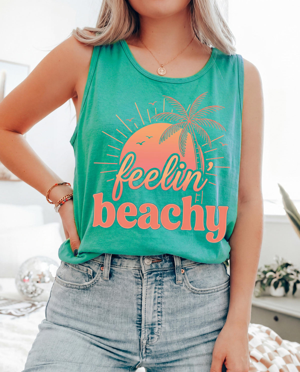 Comfort Colors® Feelin' Beachy Tank Top, Summer Trip Shirt, Beach Life Tank Top, Sea Girls Shirts