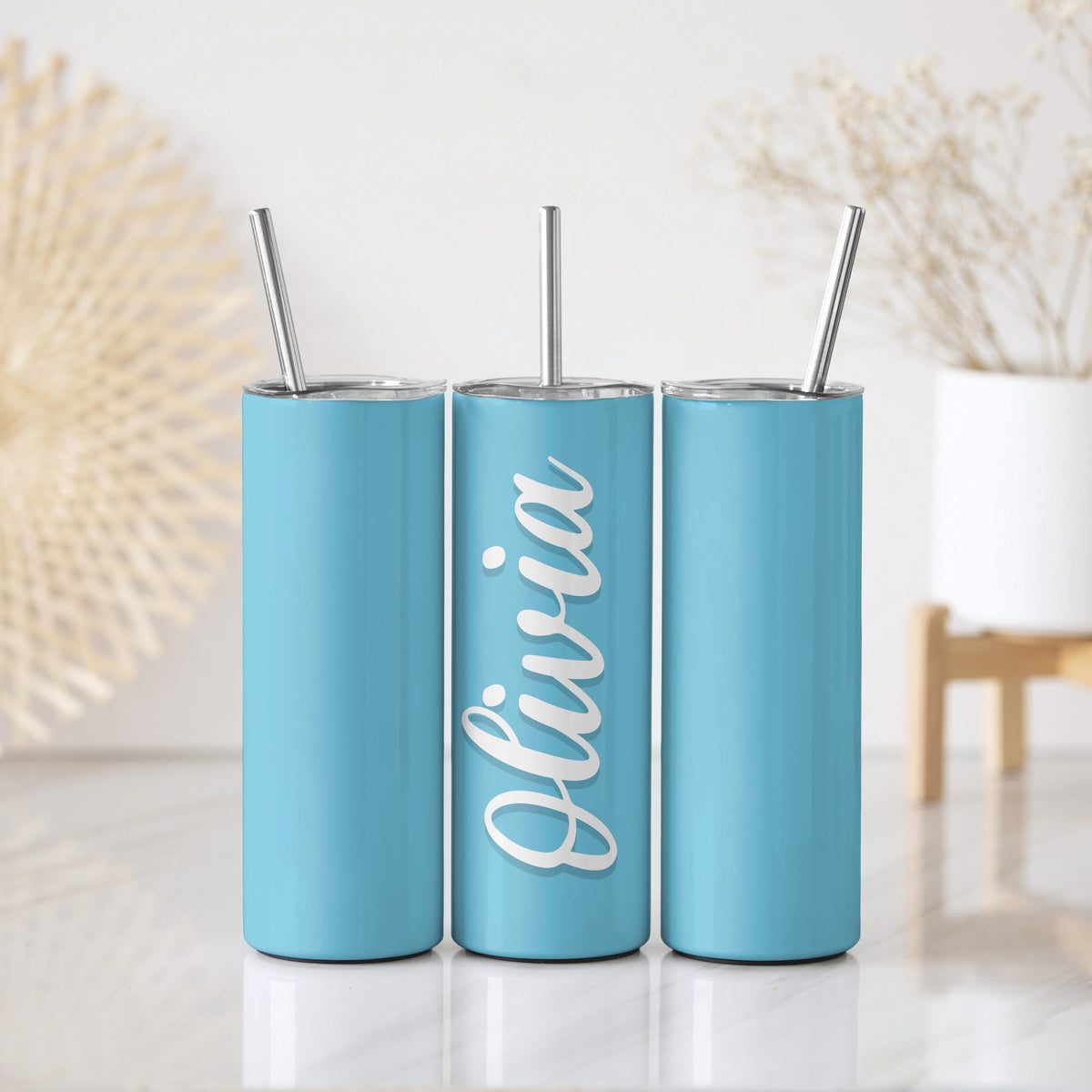 Custom Name Aesthetic Tumbler With Straw, Personalized Minimalist Script Coffee Cup