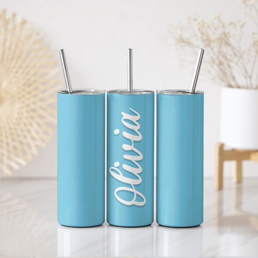Custom Name Aesthetic Tumbler With Straw, Personalized Minimalist Script Coffee Cup