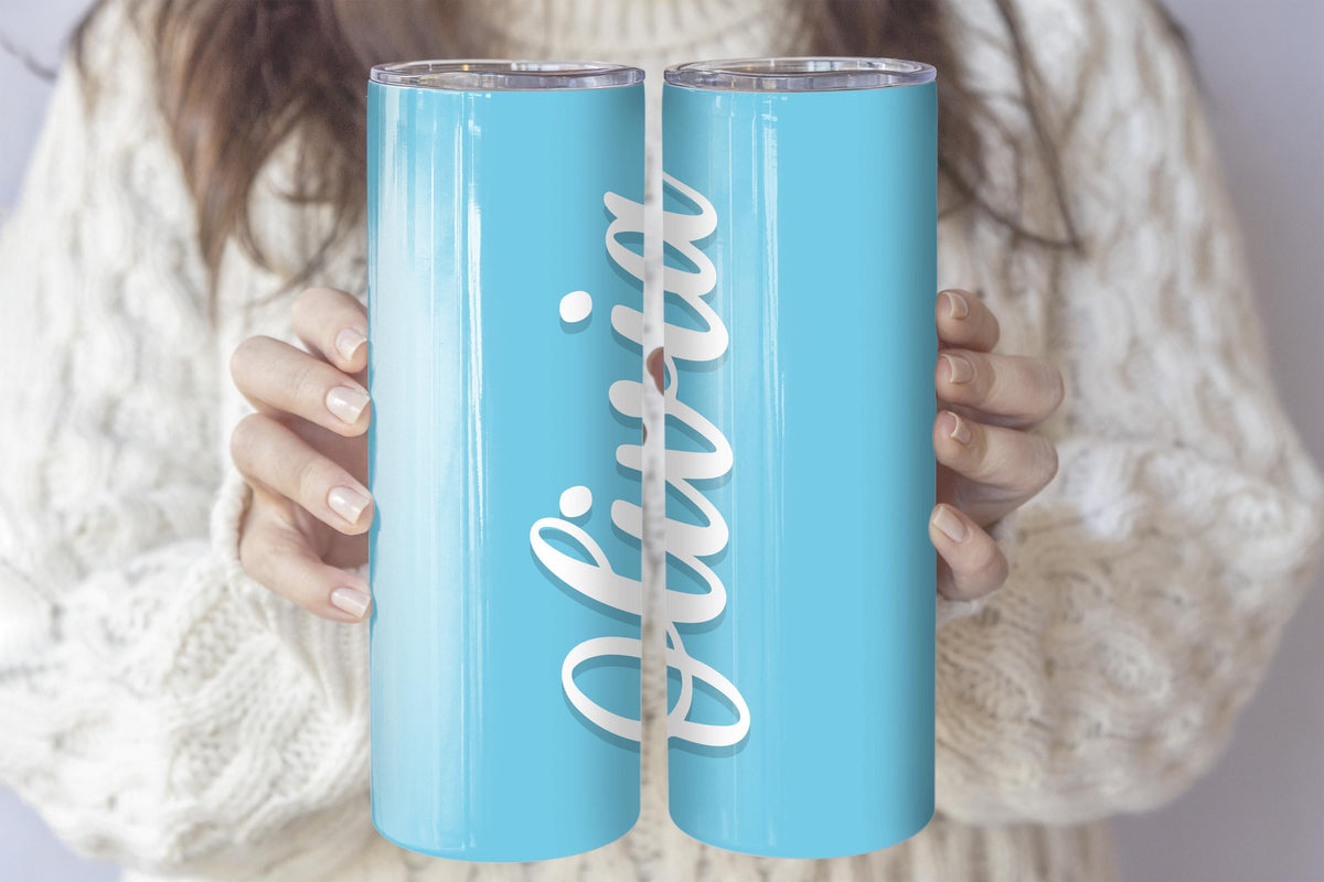 Custom Name Aesthetic Tumbler With Straw, Personalized Minimalist Script Coffee Cup