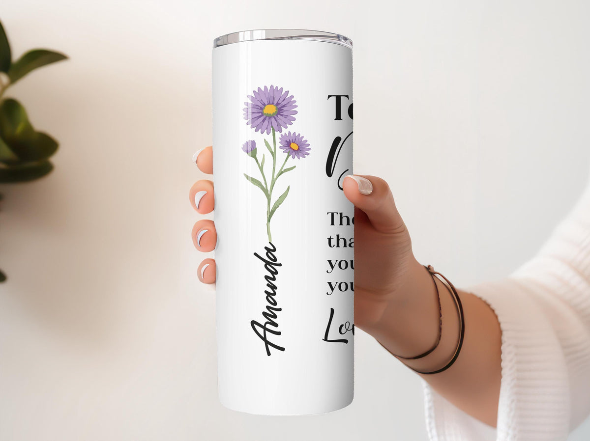 Personalized Floral To My Daughter Tumbler With Straw, Custom Name Birth Flower Coffee Cup