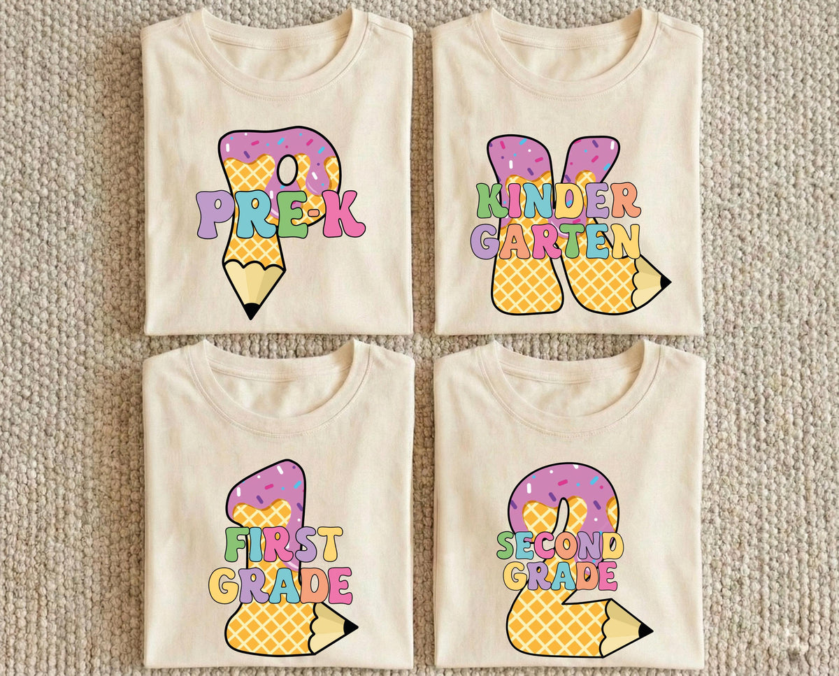 Pencil Grade Level Back to School Shirt, First Grade Kindergarten Pre - K Tees