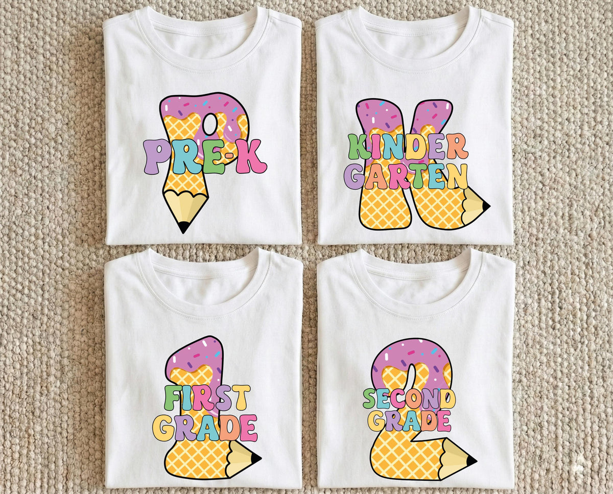 Pencil Grade Level Back to School Shirt, First Grade Kindergarten Pre - K Tees