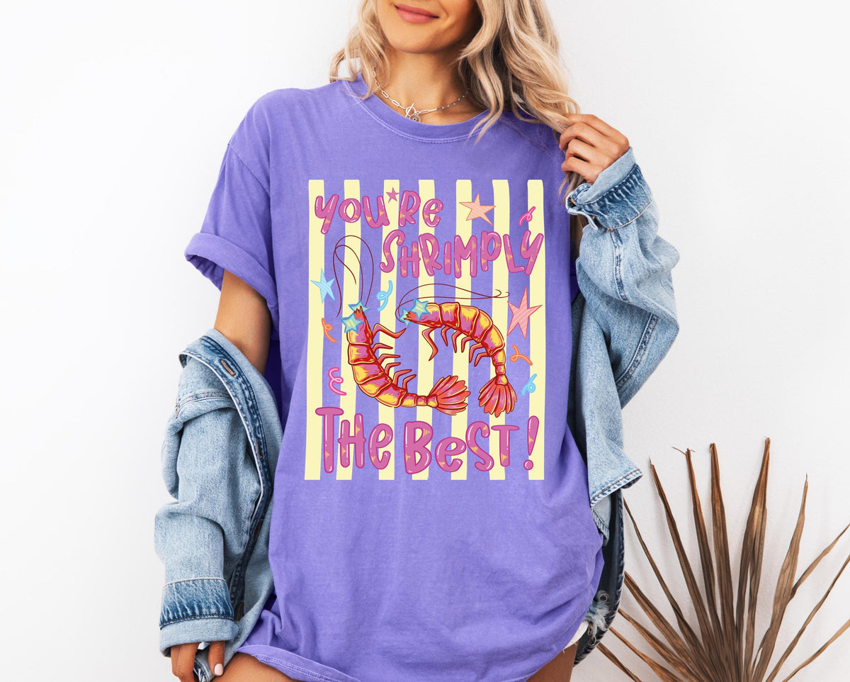 Comfort Colors® You're Shrimply Shirt, Summer Beach Tees, Striped Summer T-Shirt, Girls Trip T-Shirt