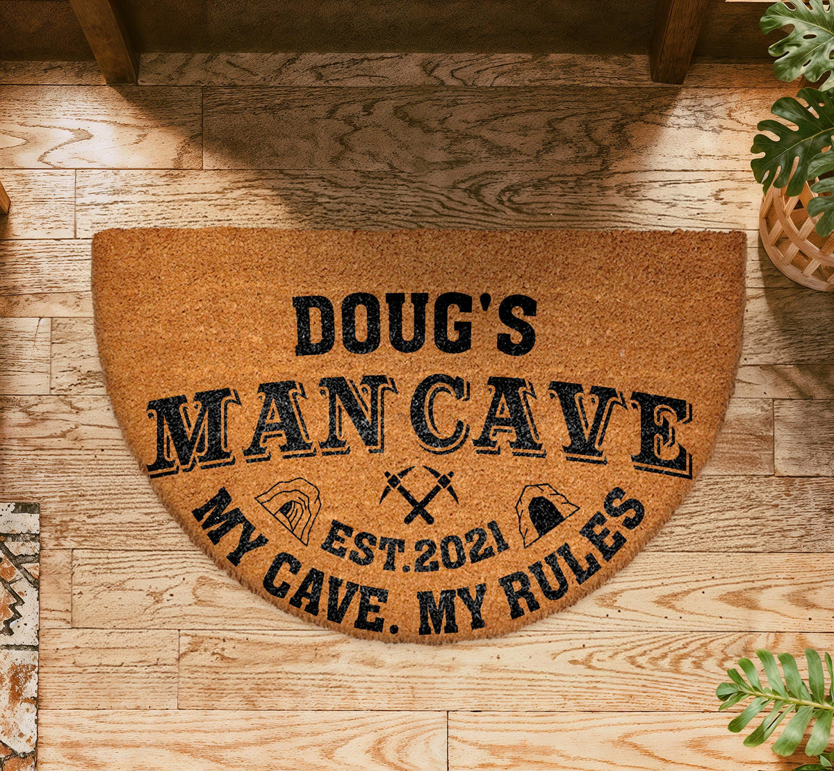 Funny Man Cave Welcome Mat, Personalized Doormat with Custom Name and Year, Father's Day Gift