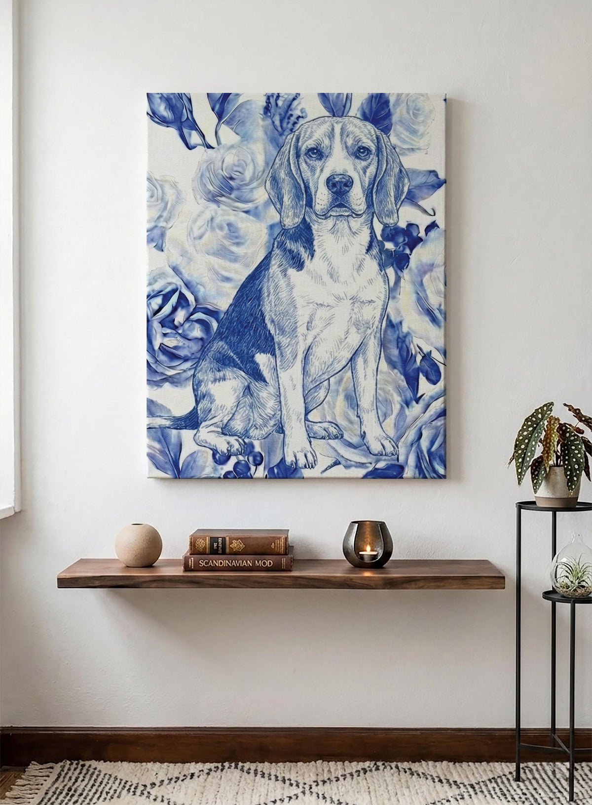 Custom Chinoiserie Dog Portrait Canvas, Pet Photo Print, Pet Name Wall Decor, Personalized Dogs Lovers Keepsake, Unique Pets Owner Gift