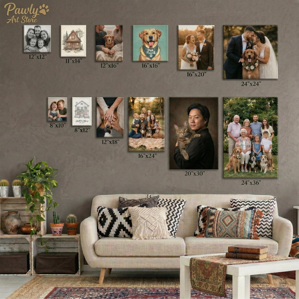 Custom Chinoiserie Dog Portrait Canvas, Pet Photo Print, Pet Name Wall Decor, Personalized Dogs Lovers Keepsake, Unique Pets Owner Gift