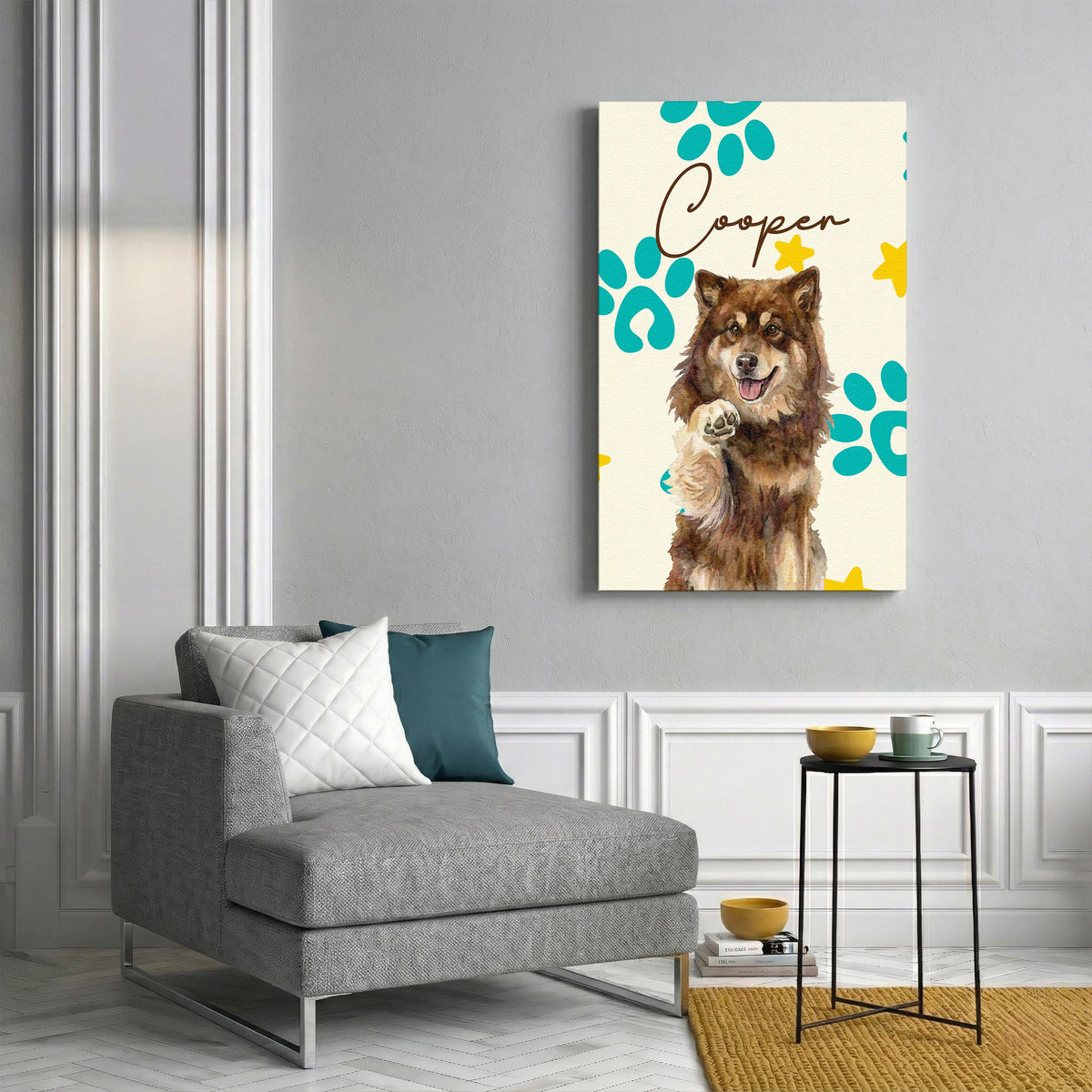 Personalized Watercolor Dog Photo Canvas Print, Pet Name Print Wall Art, Custom Dogs Lovers Gift, Unique Pets Owner Present
