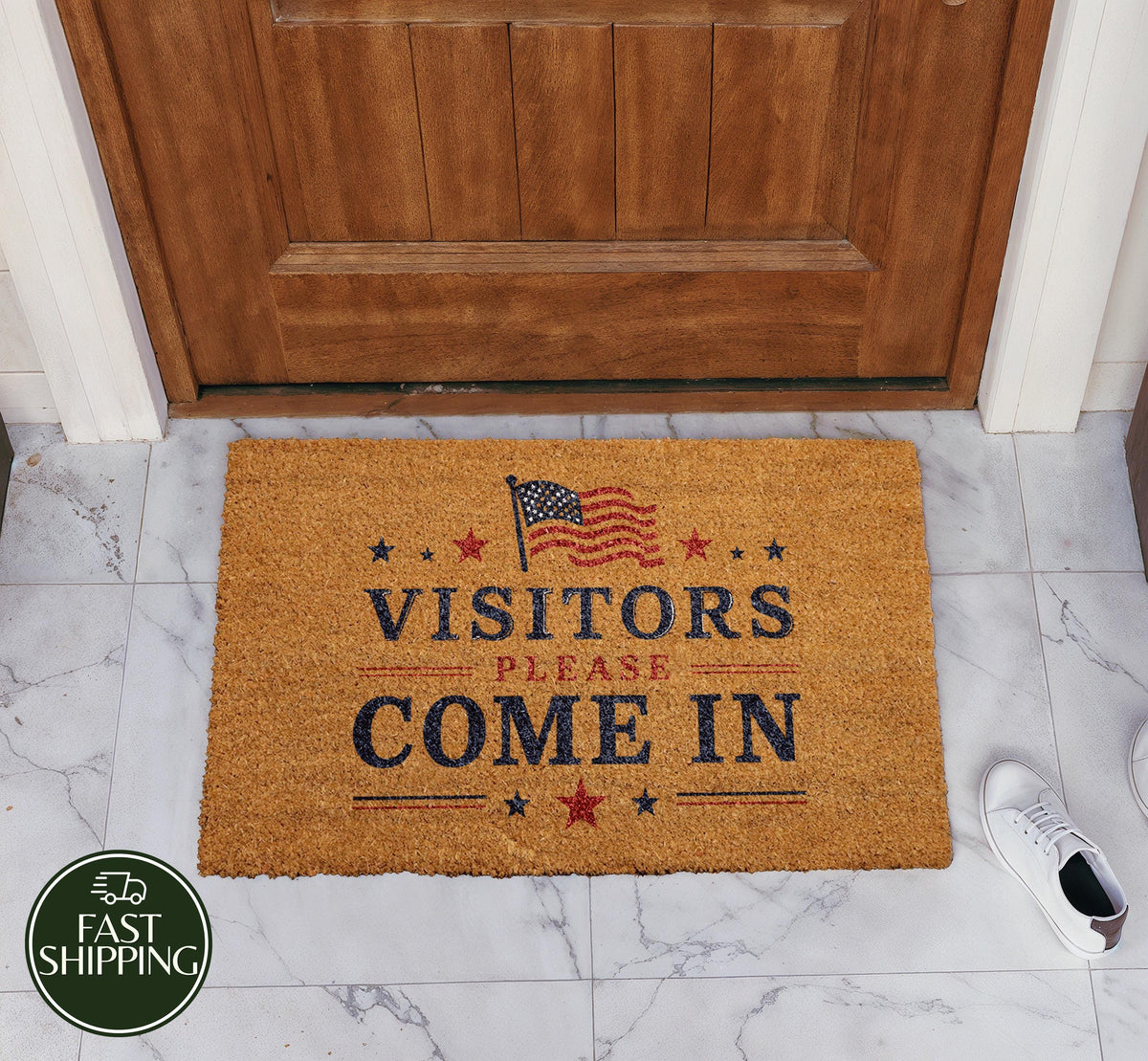 Patriotic Visitors Please Come In Doormat, American Flag Welcome Mat