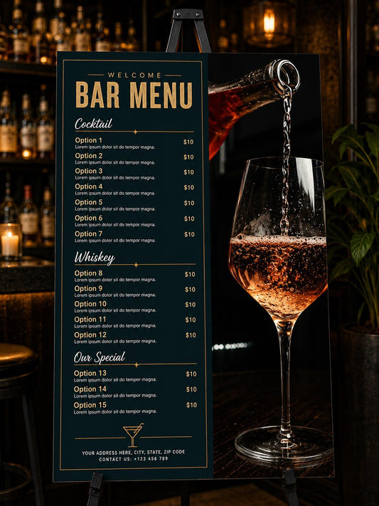 Custom Bar Menu Sign, Restaurant Drink List, Café Price Board, Coroplast/Foam Board Printing