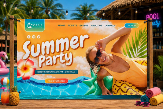 Custom Summer Party Banner, Personalized Beach Event Sign, Outdoor Vinyl (Print & Ship)