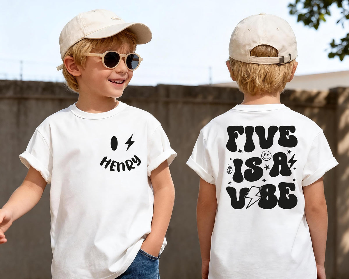 Five is a Vibe Shirt, Custom Fifth Birthday Tee, Birthday Kids Gift, 5th Birthday Party Tees