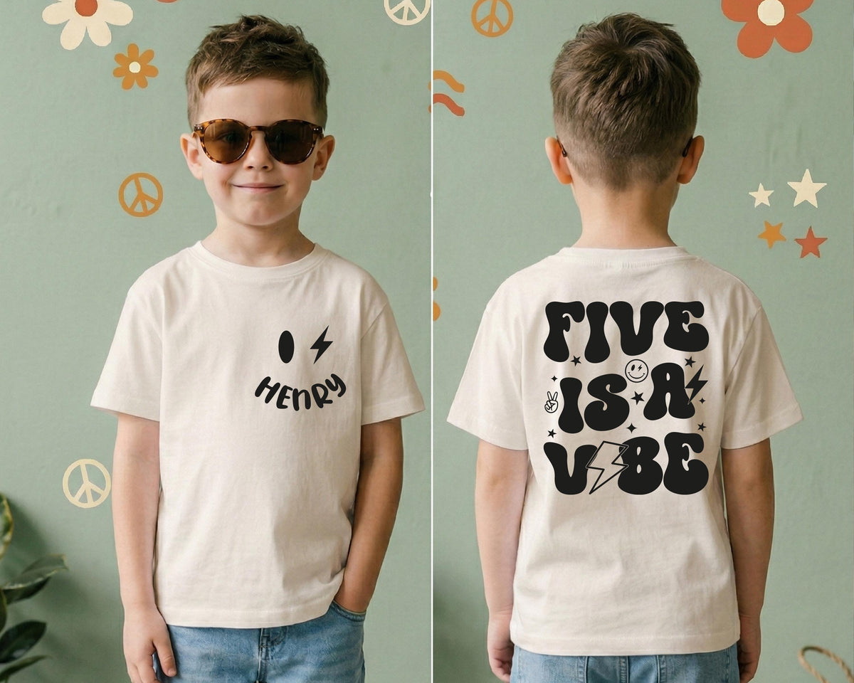 Five is a Vibe Shirt, Custom Fifth Birthday Tee, Birthday Kids Gift, 5th Birthday Party Tees