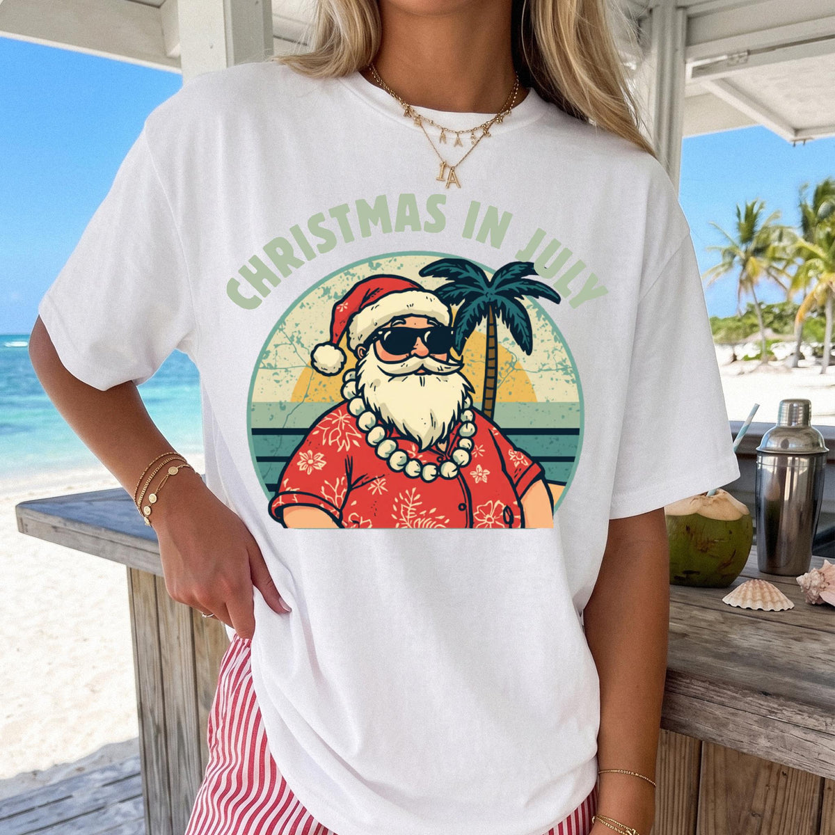 Christmas in July Comfort Colors® Shirt, Santa Summer T-Shirt, Christmas Party Tees, Christmas Beach Tees