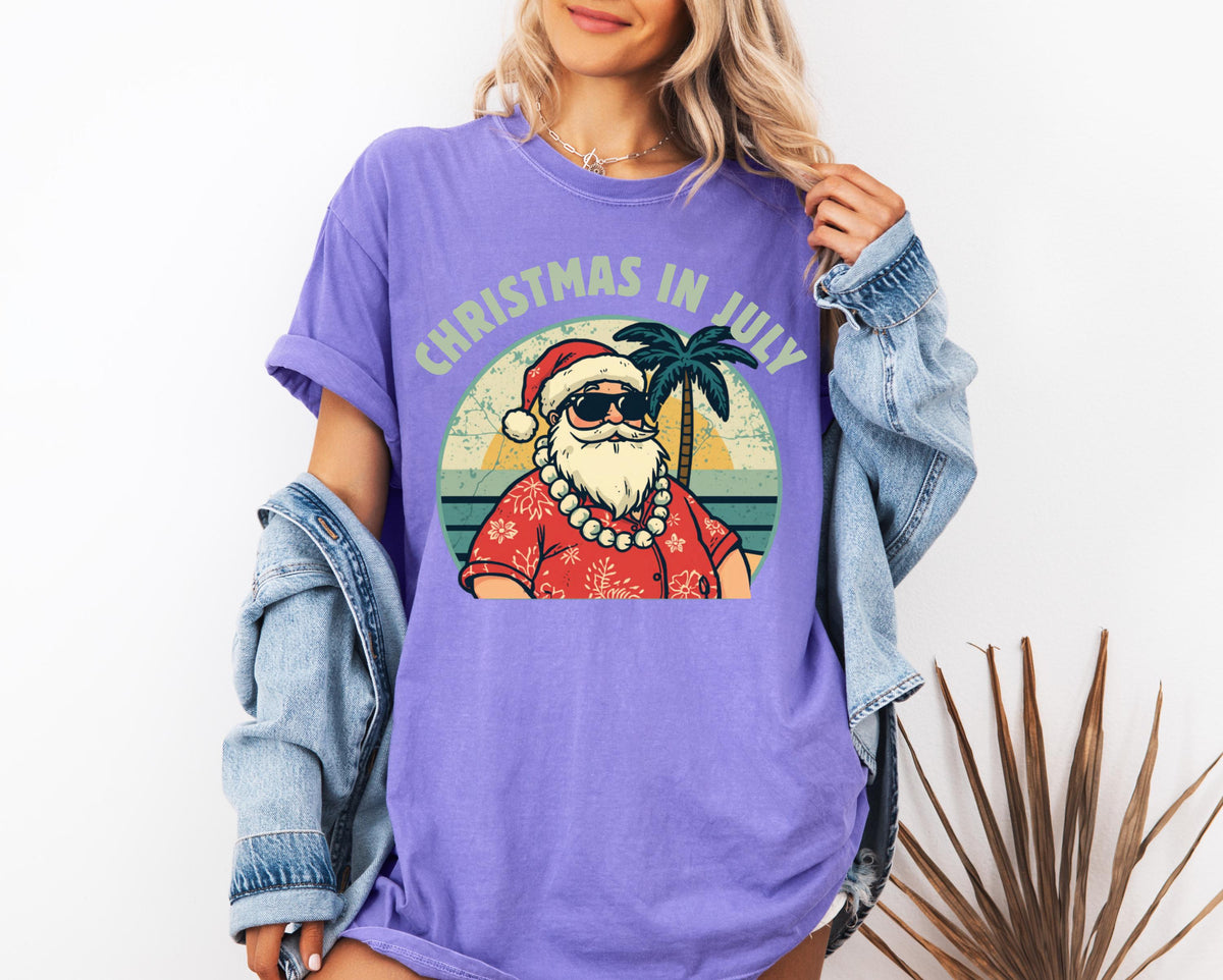 Christmas in July Comfort Colors® Shirt, Santa Summer T-Shirt, Christmas Party Tees, Christmas Beach Tees