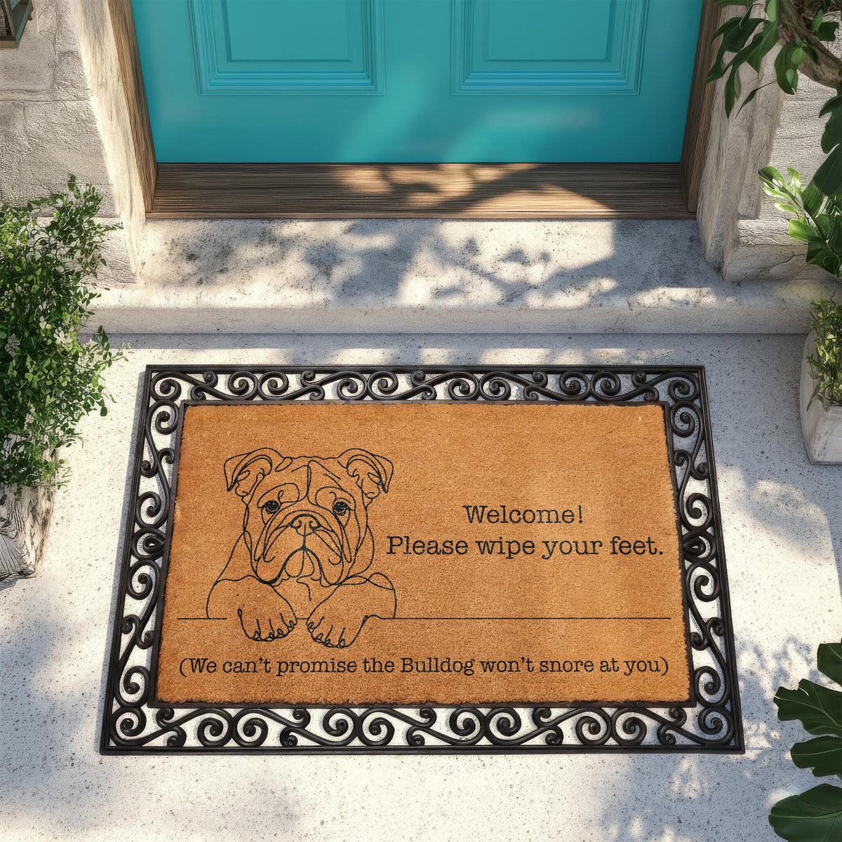 Funny English Bulldog Doormat, Please Wipe Your Feet Welcome Mat, Dog Lover Housewarming Gift, Pet Owner Front Porch Coir Rug