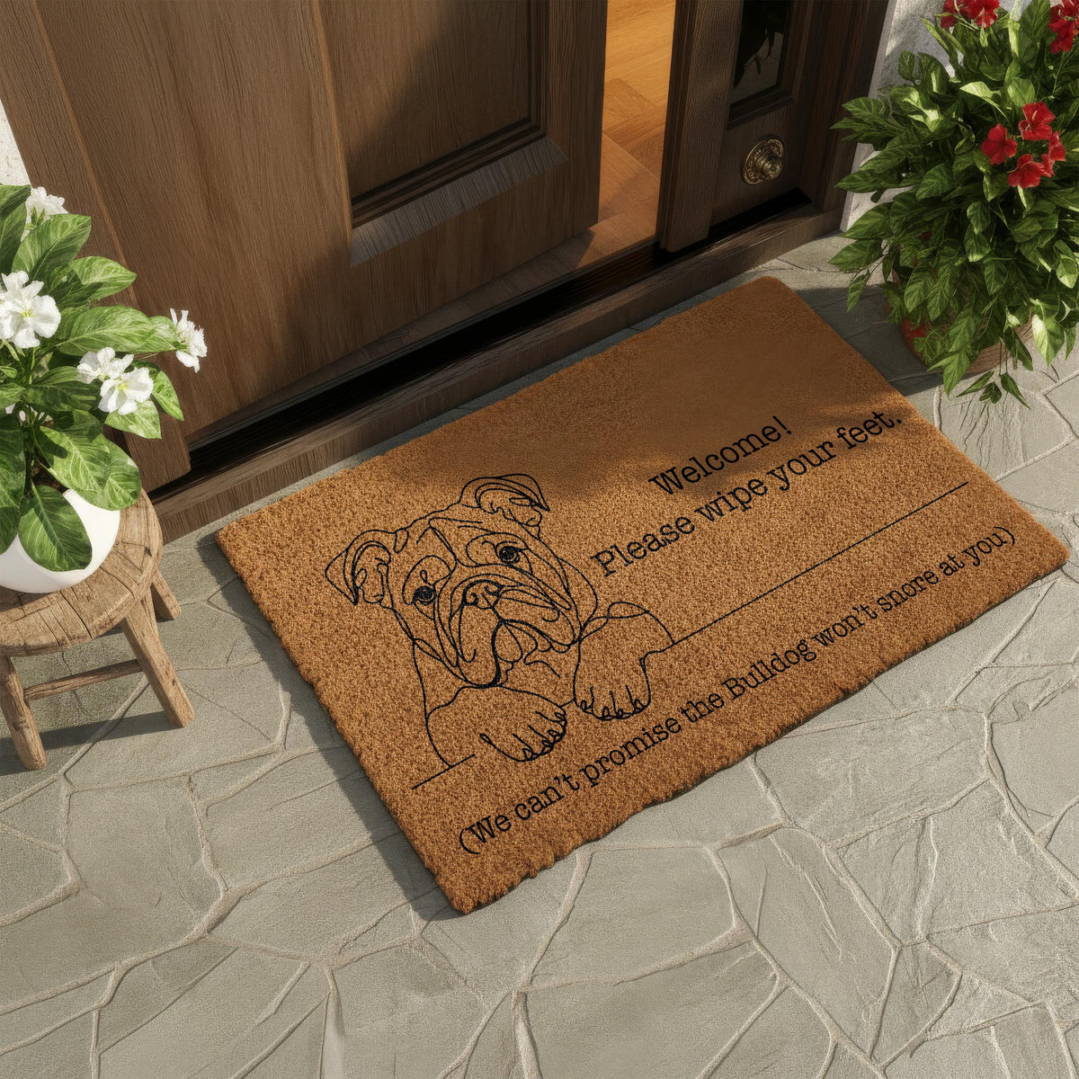 Funny English Bulldog Doormat, Please Wipe Your Feet Welcome Mat, Dog Lover Housewarming Gift, Pet Owner Front Porch Coir Rug
