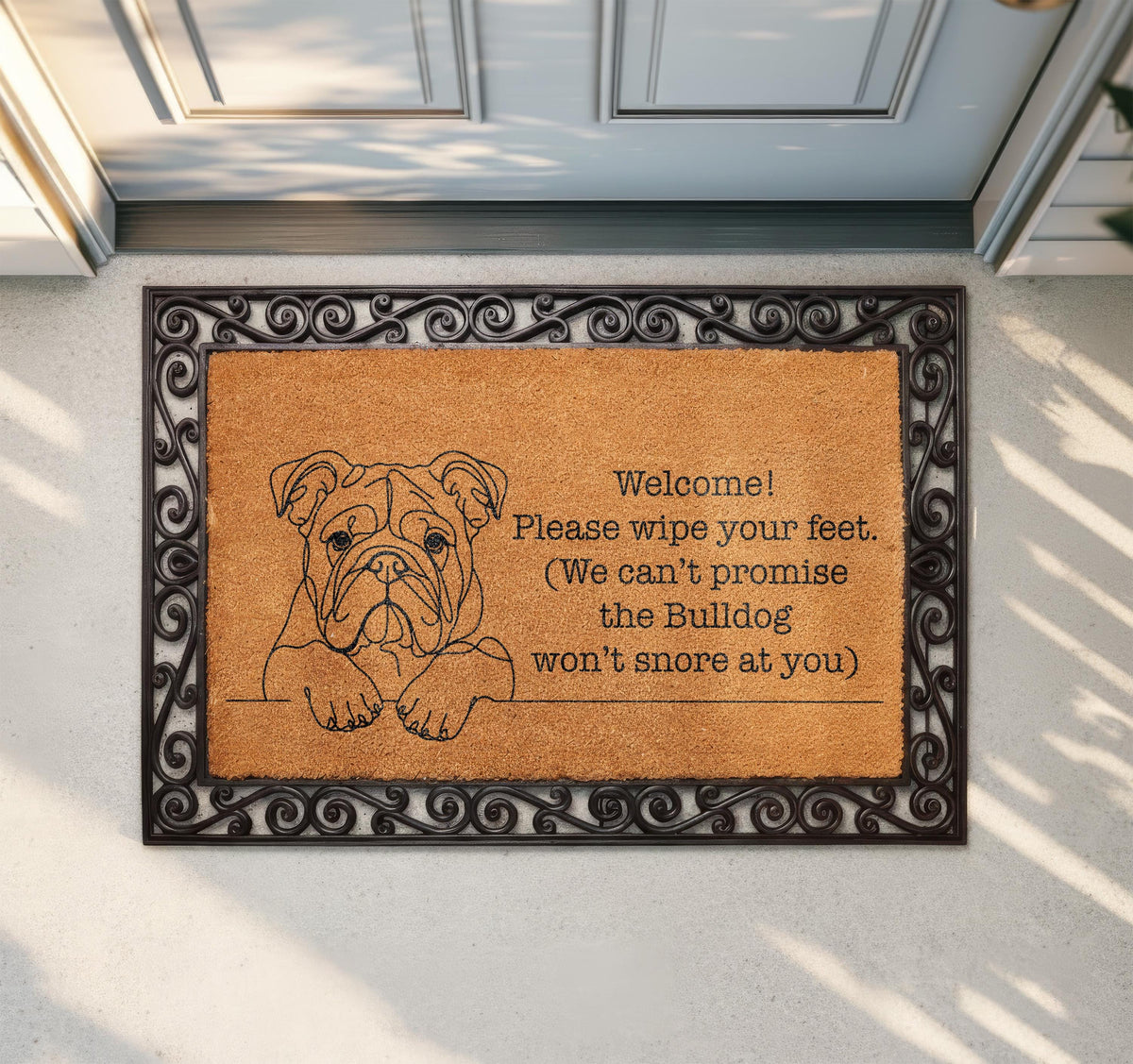 Funny English Bulldog Doormat, Please Wipe Your Feet Welcome Mat, Dog Lover Housewarming Gift, Pet Owner Front Porch Coir Rug