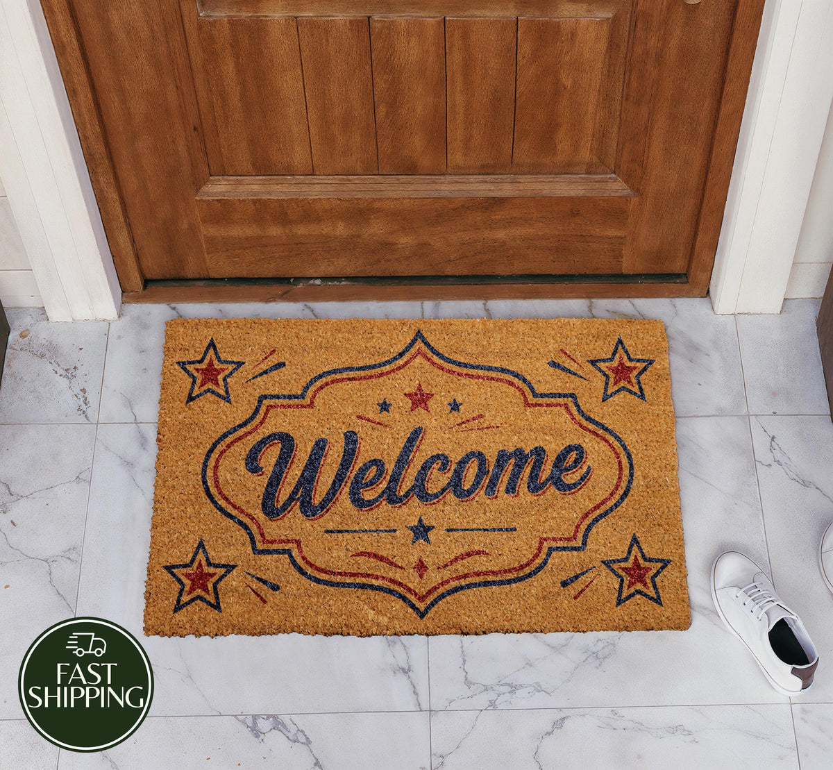 American Patriotic Welcome Mat, Red White Blue Doormat