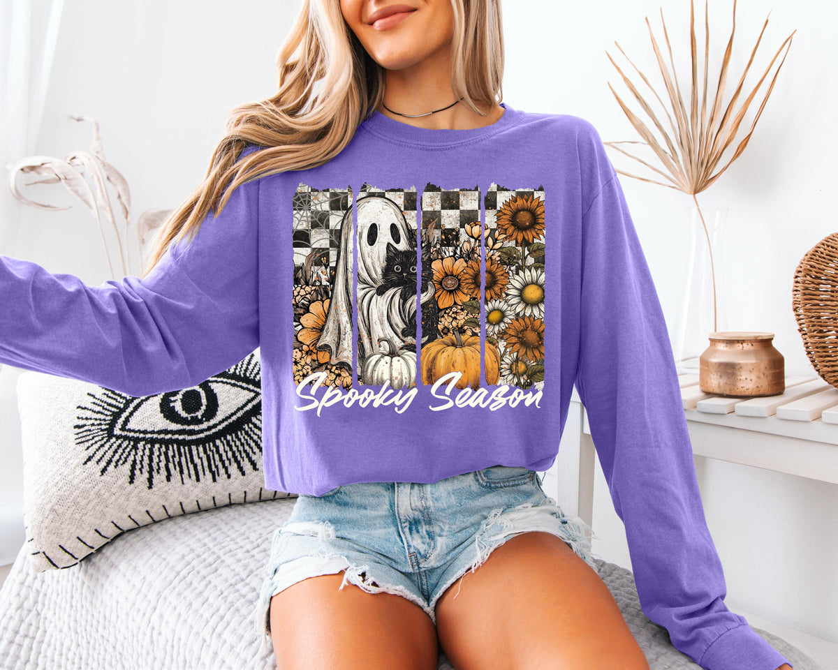 Comfort Colors® Spooky Cat Sweatshirt, Halloween Ghost Shirt, Horror Halloween T-Shirt
