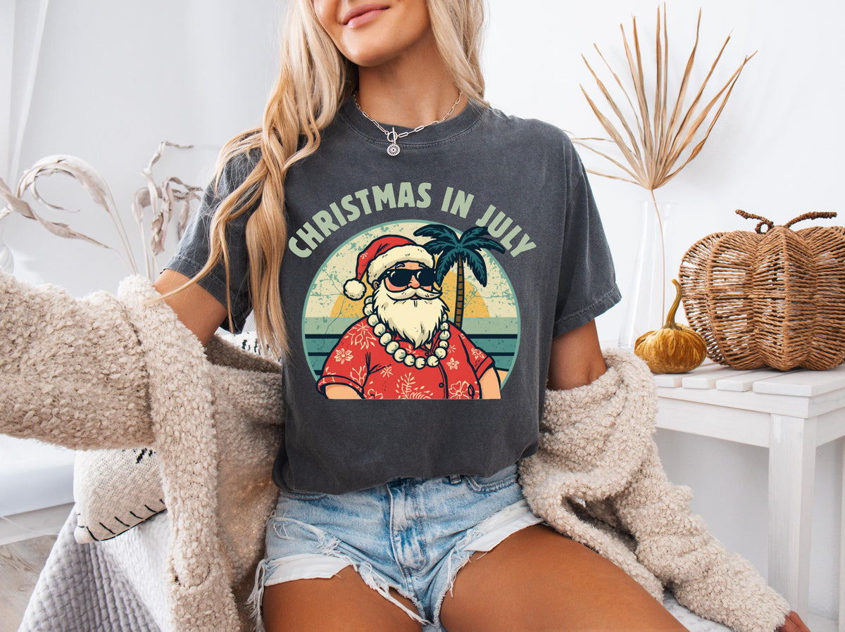 Christmas in July Comfort Colors® Shirt, Santa Summer T-Shirt, Christmas Party Tees, Christmas Beach Tees