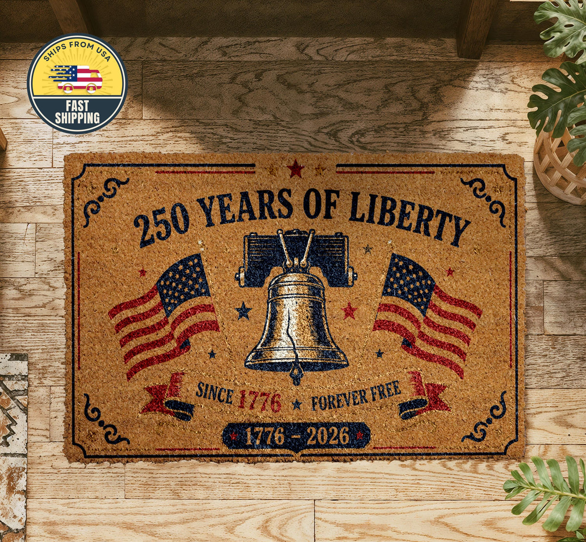 Patriotic America 250 Doormat, 250 Years of Liberty Welcome Mat, Liberty Bell Front Door Rug