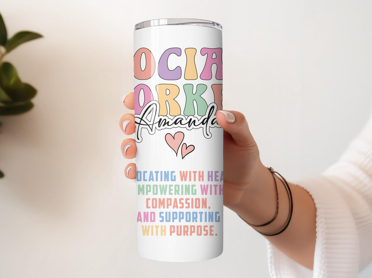 Personalized Therapist Tumbler With Straw, Custom Name Social Worker Travel Cup