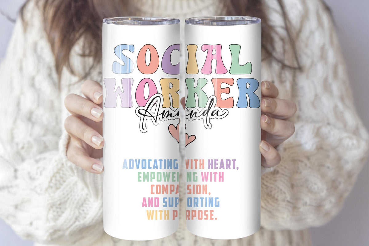 Personalized Therapist Tumbler With Straw, Custom Name Social Worker Travel Cup