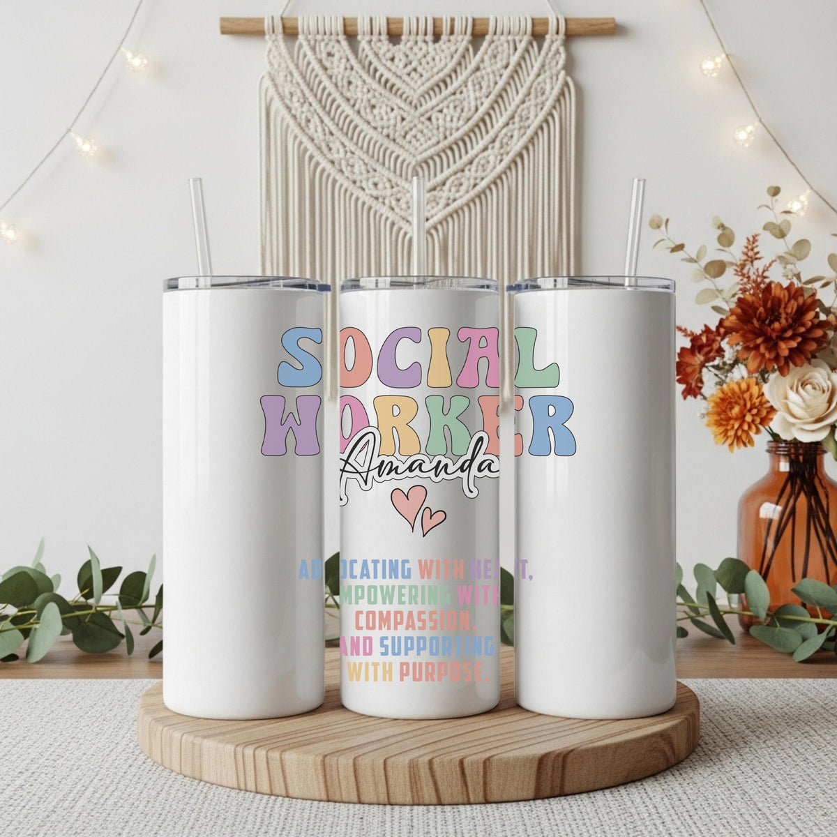 Personalized Therapist Tumbler With Straw, Custom Name Social Worker Travel Cup