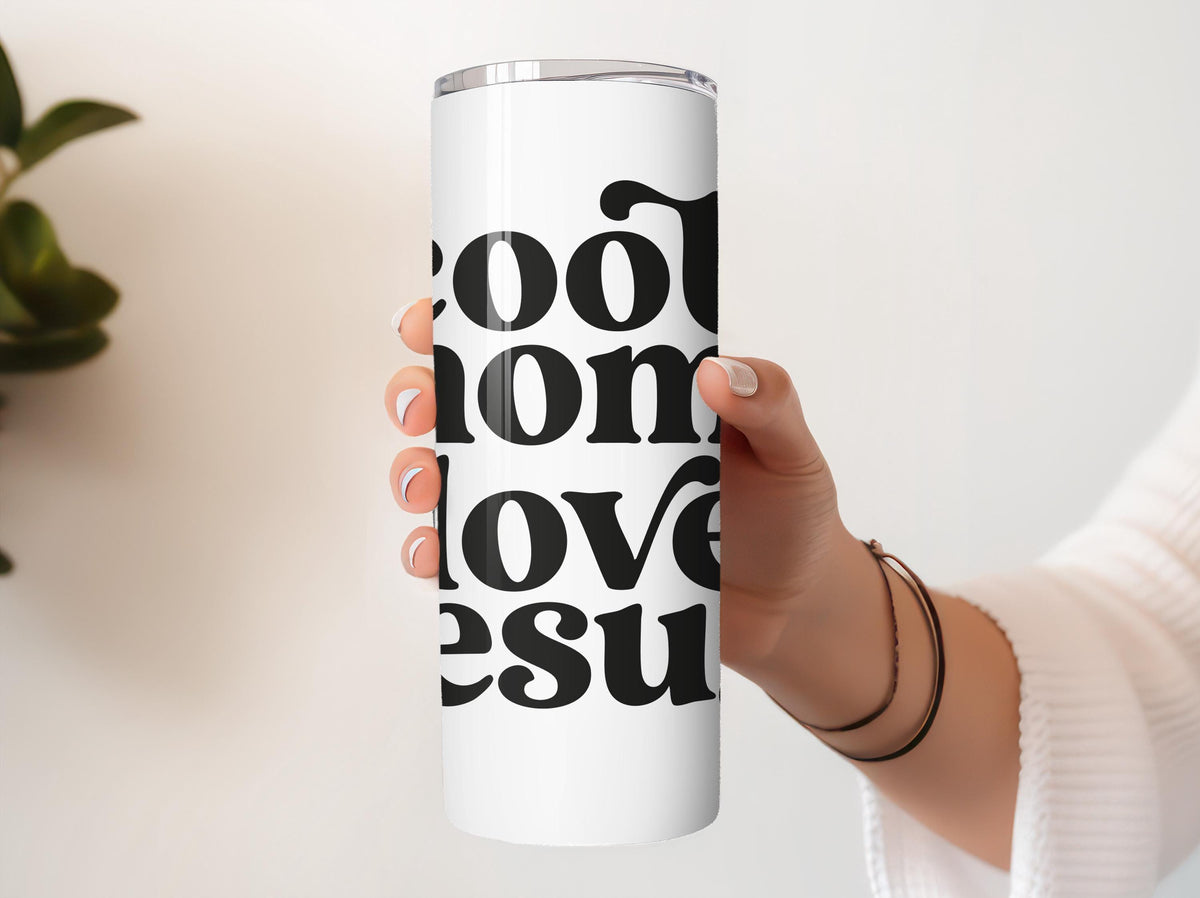 Cool Mom Loves Jesus Tumbler With Straw, Christian Mom Travel Coffee Cup