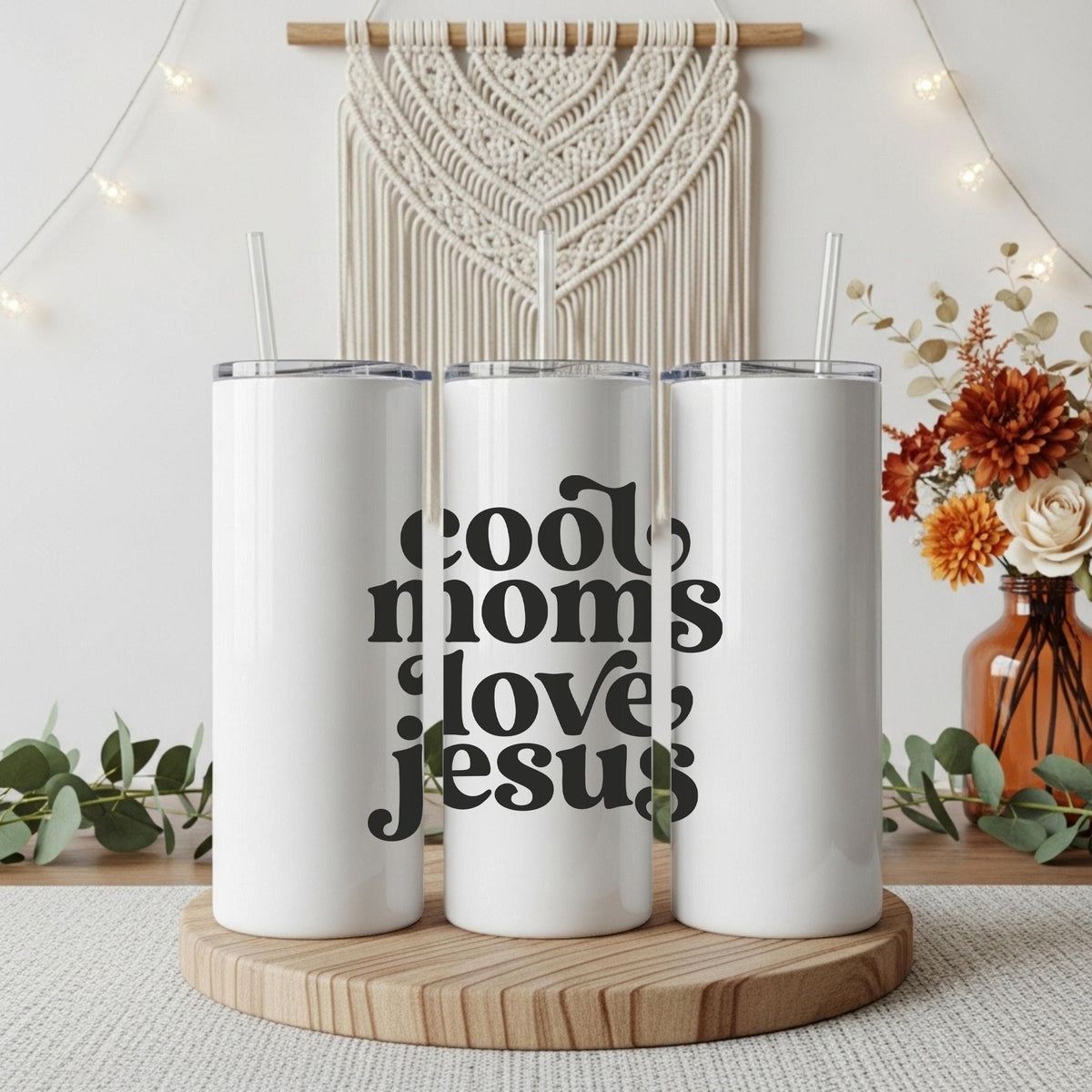Cool Mom Loves Jesus Tumbler With Straw, Christian Mom Travel Coffee Cup