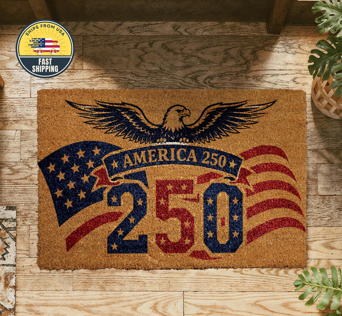 America 250 Welcome Mat, Patriotic Eagle Doormat, American Flag Porch Rug