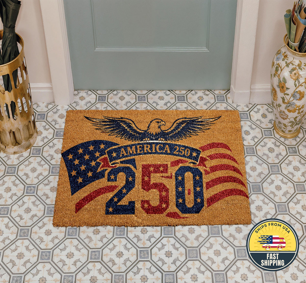 America 250 Welcome Mat, Patriotic Eagle Doormat, American Flag Porch Rug